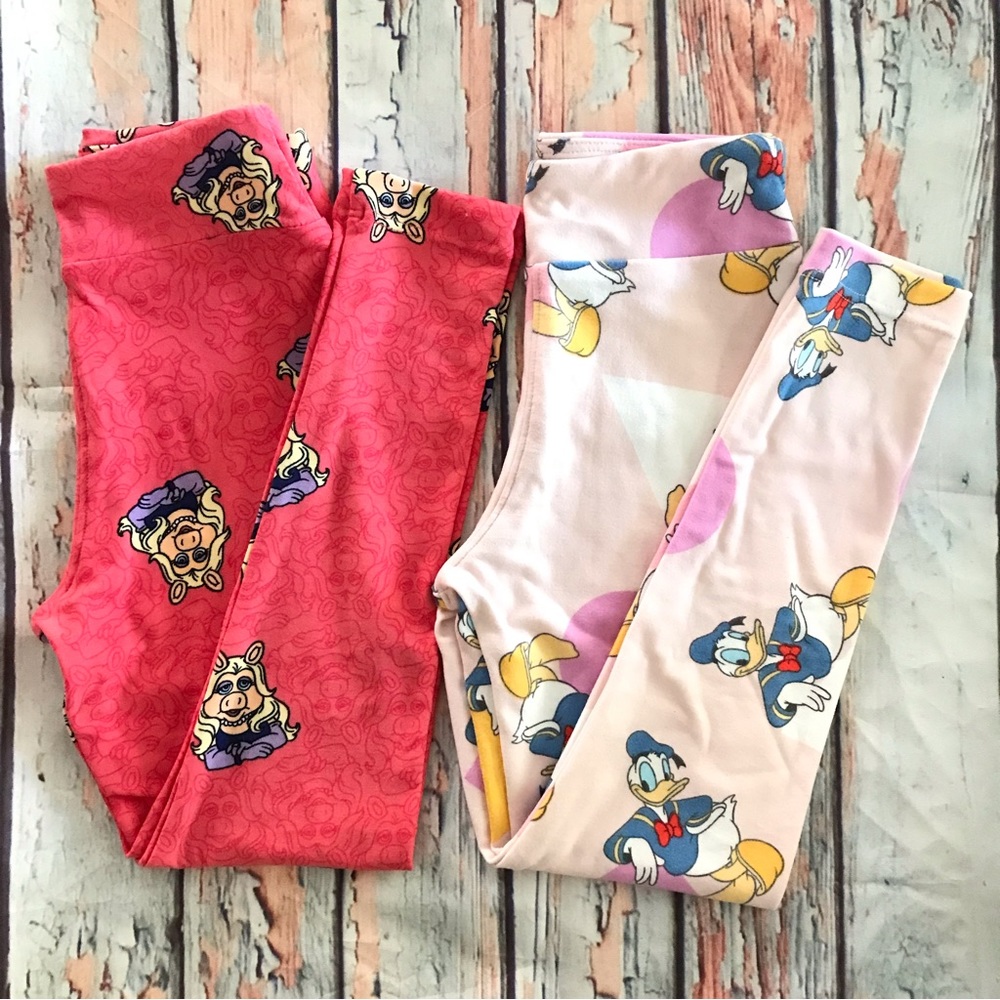 2 Pack Disney MISS PIGGY & DONALD DUCK Print Soft LEGGINGS Girls sz 2-8